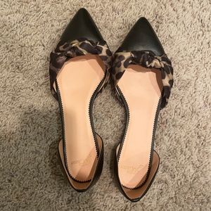 J.crew Pointed-toe knot flats in leather and leopard satin NIB 7.5